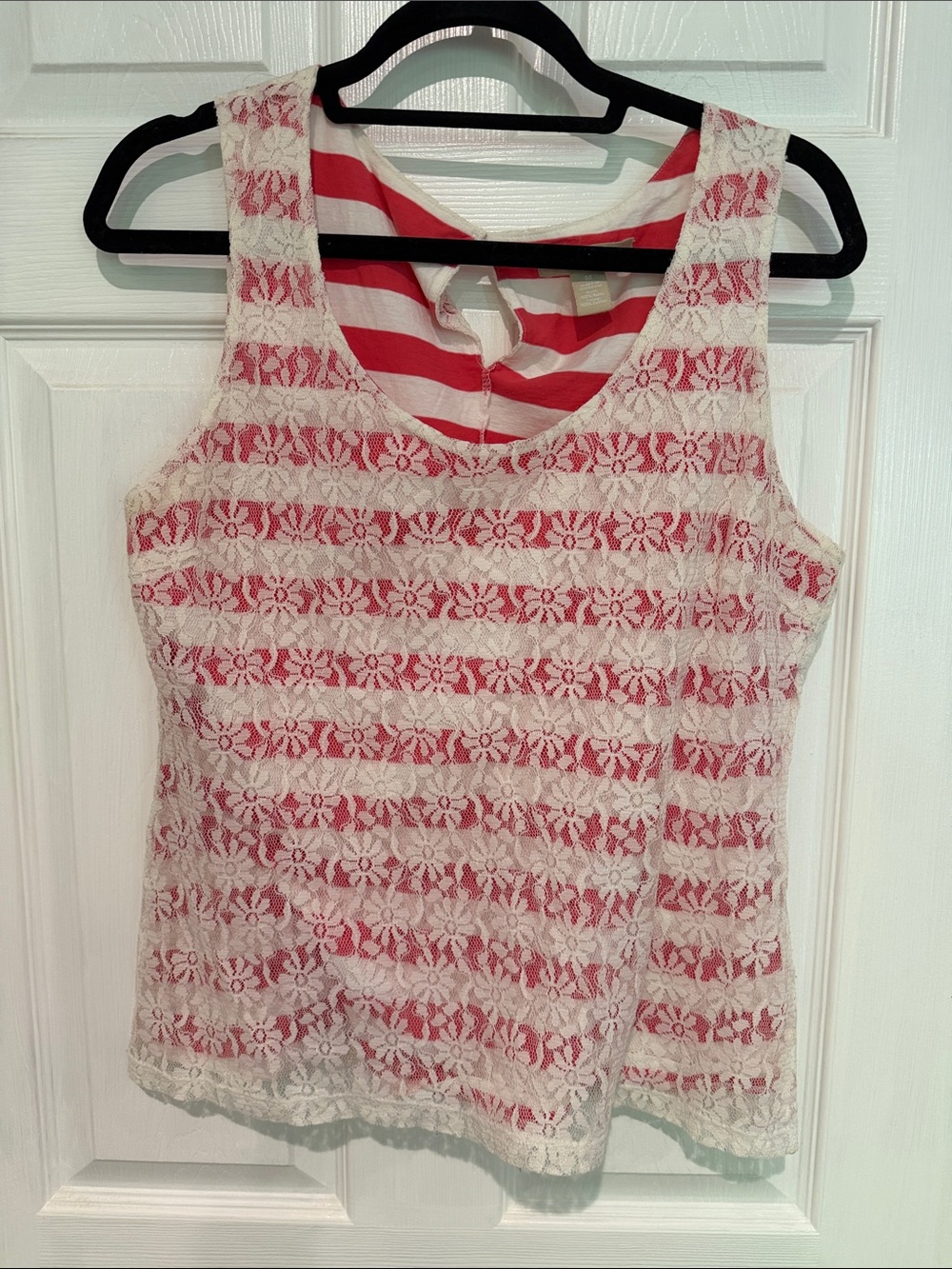 Banana Republic Pink and White Lace-Striped Sleeveless Top